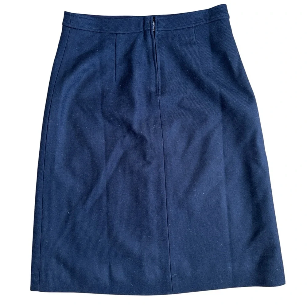 J Crew Midi Skirt in Double-Serge Wool Size 4 in Navy Color